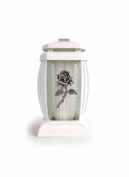 Znicz szklany PRIMA Róża – biały, elegancki dekoracyjny 24 cm