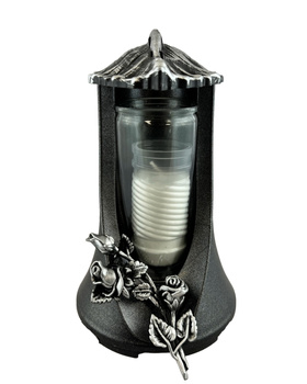 Znicz Lampion Duży Liść Ozdobny Srebrny  24cm Róża