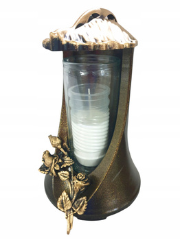 Znicz Lampion Duży Liść Ozdobny Złoty  24cm Róża