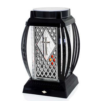 Znicz solarny Srebrny Primavera Ażur – elegancki szklany lampion 25 cm, czas świecenia do 1000 dni