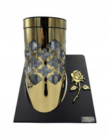 SOLARNY ZNICZ RÓŻA LED NAGROBNY ZŁOTY WYTRZYMAŁY WIECZNA LAMPKA PARIS 23CM