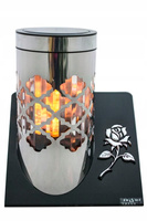 Znicz SOLARNY PARIS RÓŻA LED Srebrny Lampion 32cm